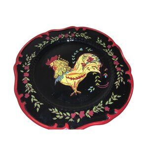 April Cornell Certified International Rooster Plate 10.5 inch Black Red  Yellow